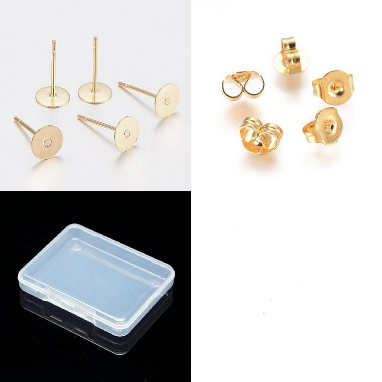 100Pcs 304 Stainless Steel Stud Earring Findings Flat Round Earring Settings with 100Pcs Ear Nuts Golden 8x0.3mm Pin 0.7mm Walmart