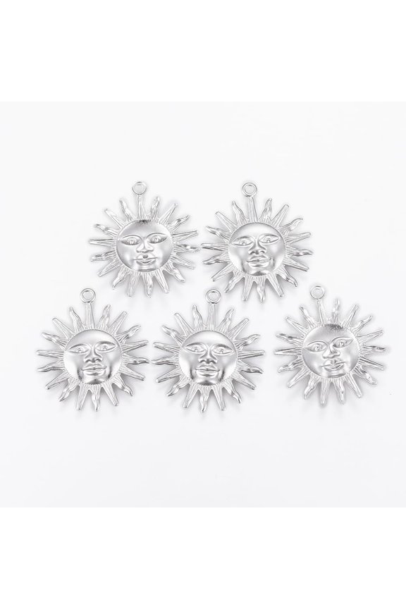 100Pcs 304 Stainless Steel Sun Pendants Sun Metal Charms Pendant Stainless Steel Color Pendant Ornament for Women DIY Necklace Bracelet Earring Jewelry Craft Making 25x22x1.2mm Hole: 1.2mm for DIY