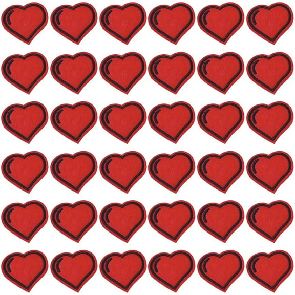 100Pcs 34 x 37MM Red Heart Shape Sew on Patches Mini Heart Embroidered Patches Cute Iron on Repair Appliques Emblem Bulk for Sewing Making Clothes Shirt Valentines Hat Backpack Jeans Supply