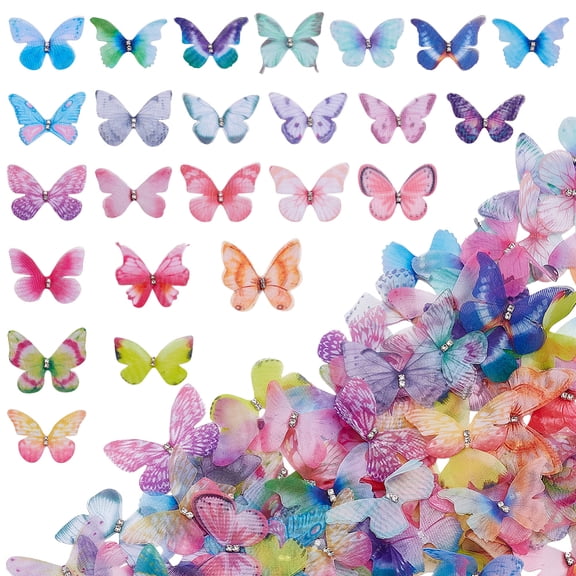 100Pcs 3D Butterfly Organza Rinestone Face Eye Stickers for Women Girls Eye Makeup Body Decoration Mixed Color 33x49x3mm for DIY