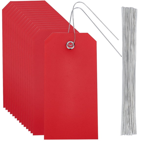 100Pcs 4.7 x 2.4 Inch Blank Red Tags Waterproof Shipping Tags Hang Eyelet Rectangle Plastic Name Identification Iron Wire Labeling Kit