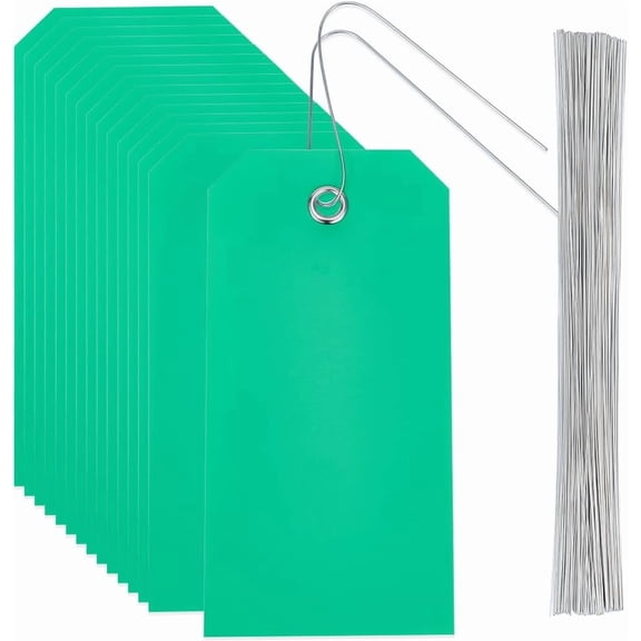 100Pcs 4.7 x 2.4 Inch Green Shipping Tags Blank Waterproof Tags Rectangle Plastic Hang Eyelet Iron Wire Name Identification Labels Kit