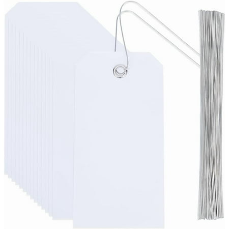 100Pcs 4.7 x 2.4 Inch White Plastic Tags with Wire Waterproof Shipping Tag Rectangle Heavy Duty Hang Tag with Iron Wires Name Identification Labels for Hanging Name Card Handbag Luggage Gift