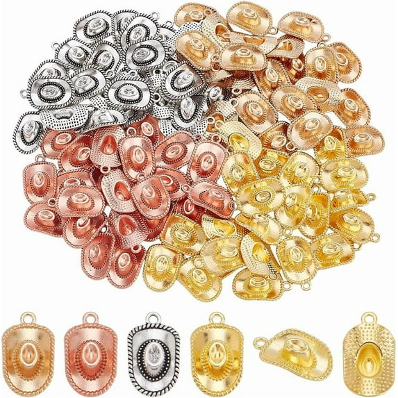 100Pcs 4 Colors Alloy Pendants Cowboy Hat Charms Mixed Color 22x13x6mm Hole: 1.8mm 25pcs/color