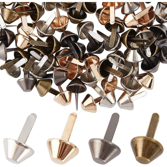 100Pcs 4 Colors Bottom Stud Bag Feet Cone Studs 17x10mm Mushroom Rivet Nailheads Metal Brads Split Pins for Leather Craft Handbag Purse Bag Making Clothing Boots Shoe Decor for DIY