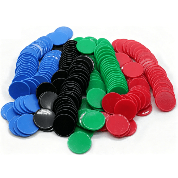 100Pcs 4 Colors Plastic Learning Counters, Bingo Chips 1 Inches Poker Chips Educational Counting Math Counters Manipulatives Round Game Chips Plastic Counters