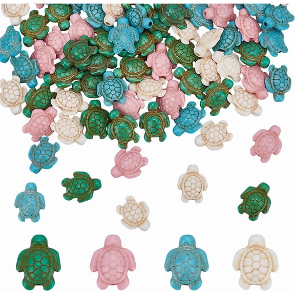 100Pcs 4 Colors Sea Turtle Beads 17-18mm Ocean Animal Turquoise Beads Sea Turtle Spacer Bead Tortoise Loose Bead for Bracelets Necklaces Earrings Jewelry Making Hole: 1-1.5mm