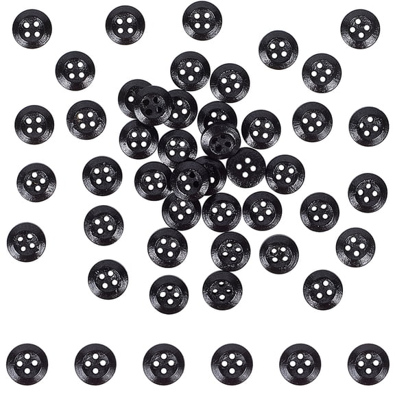 100Pcs 4 Holes 10MM Round Flat Shape Black Wood Button Classic Natural Small Soild Wooden Sewing Buttons Bulk with Box