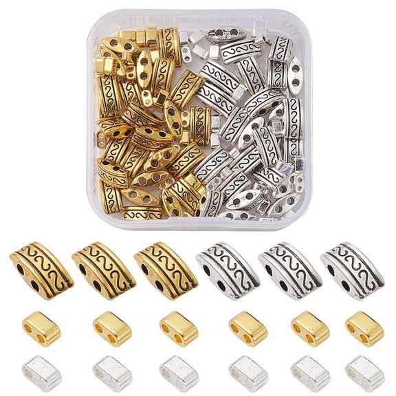 100Pcs 4 Style Non-magnetic Hematite Tibetan Style Alloy Multi-Strand Links Two Hole Carrier Beads Mixed Color 4.5~10x2~5x2.5~4mm25Pcs/style