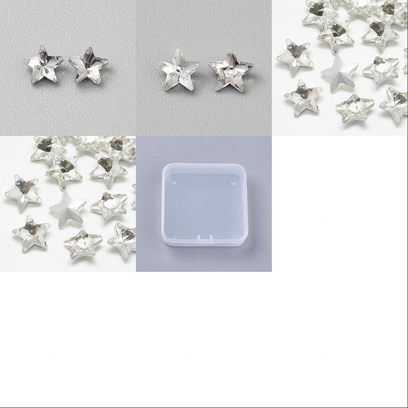 100Pcs 4 Styles Glass Rhinestone Cabochons Pointed Back & Back Plated Faceted Star Crystal 5~9.5x5~10x2.8~5mm