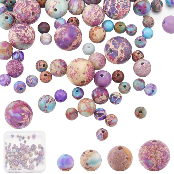 100Pcs 4 Styles Natural Imperial Jasper Beads Dyed Round Blue Violet 4~10mm Hole: 1mm DIY