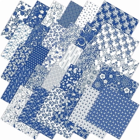 Heymaple 100Pcs 4"x4" Precut Fabric Squares, Patchwork Bundle for Sewing and Crafting, Chinoiserie Series