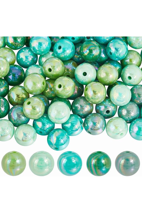 100Pcs 5 Colors Green Acrylic Beads 16mm Saint Patricks Day Beads Bulk Round Holiday Costumes Party Decorations Loose Spacer Pen Bead for Jewelry Making Necklace Bracelet Keychain DIY Crafts