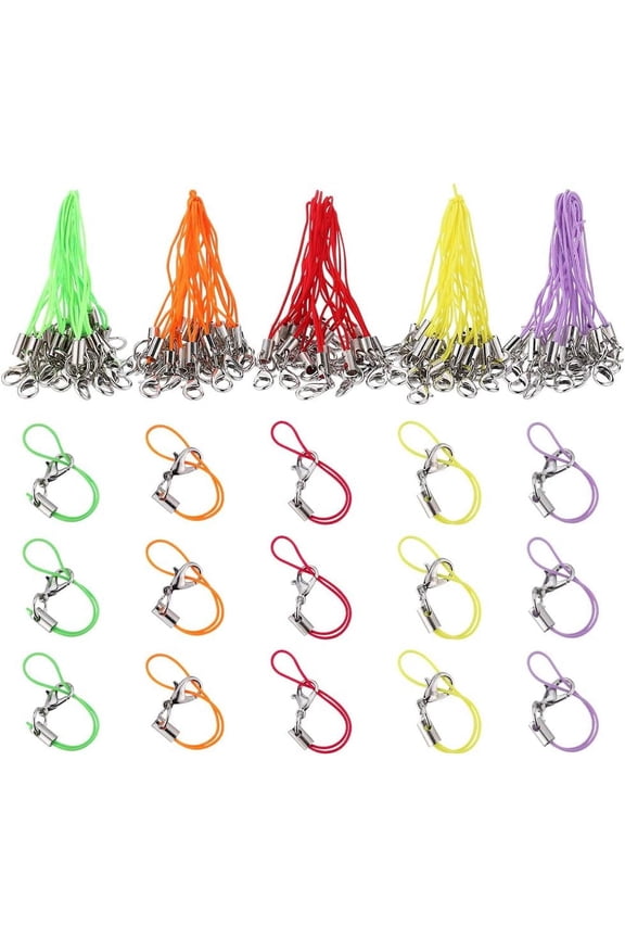 100Pcs 5 Colors Phone Lanyard Lobster Clasp Mobile Ring Straps Hand Wrist Strap Multi-Functional Phone Charm String Lariat Lanyards DIY