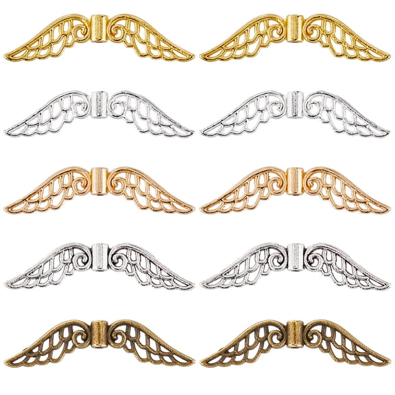 100Pcs 5 Colors Tibetan Style Alloy Spacer Beads Angel Wings Mixed Color 7.5x31x2.5mm Hole: 1.4mm 20pcs/color DIY