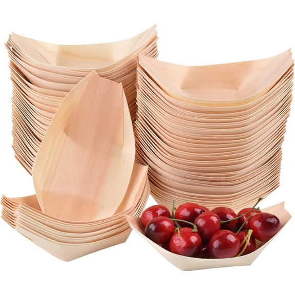 100Pcs 5" Disposable Wood Boat Plates Dishes, Mini Appetizer Plates Best for Food Display, Health Friendly Wooden Sushi Boat Serving Tray, Wooden Plate Food Container for Restaurants Home