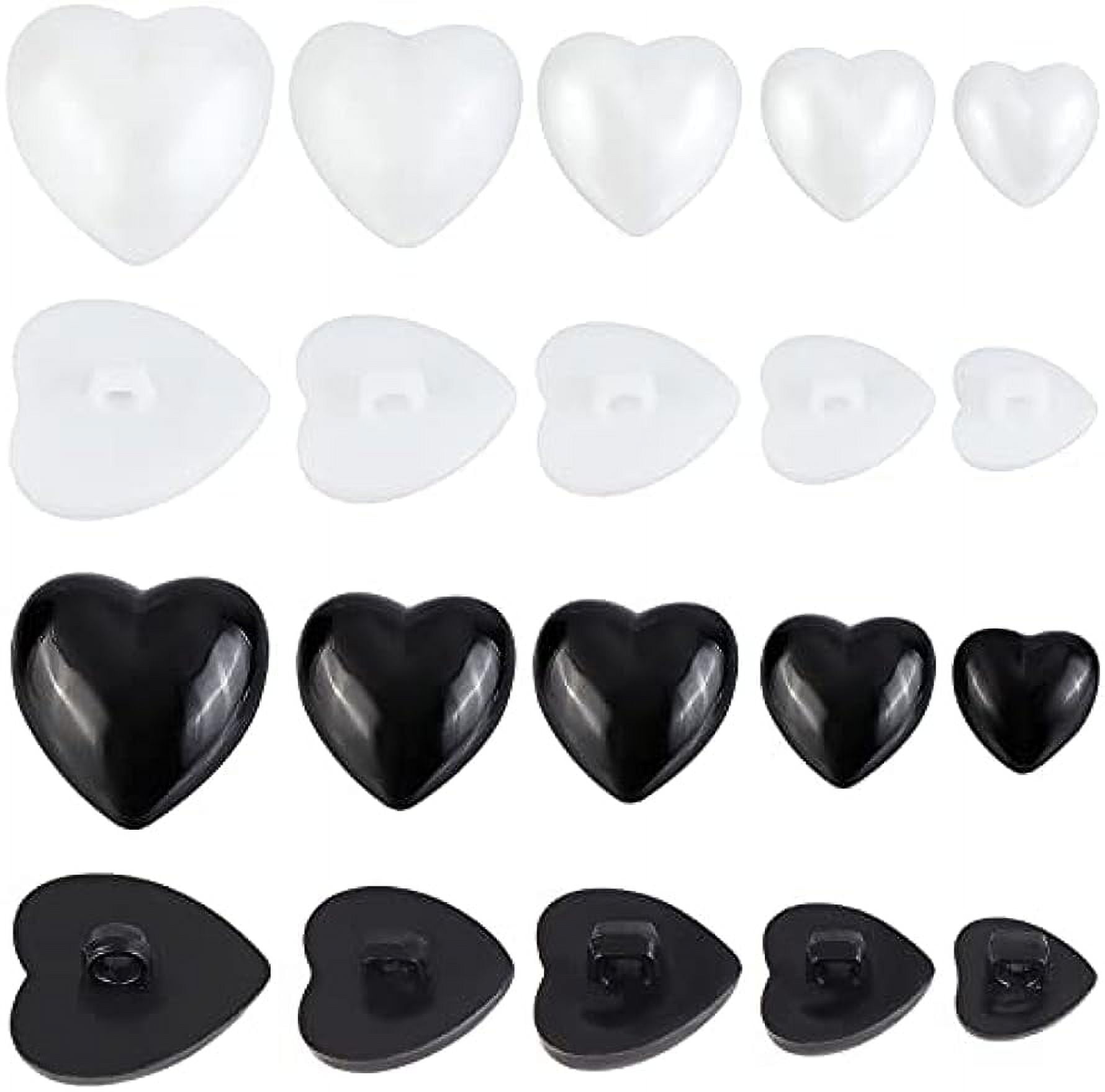 100Pcs 5 Sizes Acrylic Shank Buttons 1-Hole Heart Plastic Button White  Black Love Heart Button Set for Fabrics Crafts DIY Projects 25mm 20mm 18mm  15mm 12mm 