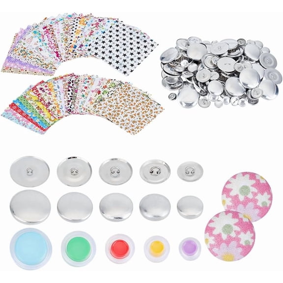 100Pcs/5 Sizes Cover Button Kits with 5Pcs Tools and 50Pcs Cotton Fabric Covers Fabric for Make Your Own Craft DIY Lovers