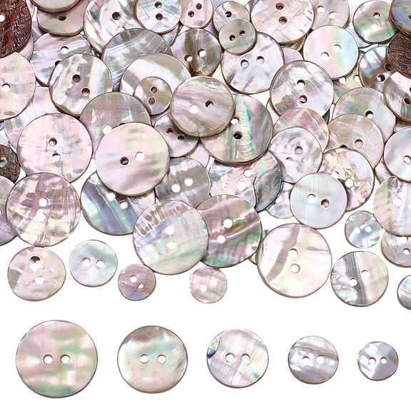 100Pcs 5 Styes 2-Hole Shell Buttons Flat Round Colorful 10.5~20.5x1.5~3.5mm Hole: 1.6~2mm 20pcs/style DIY