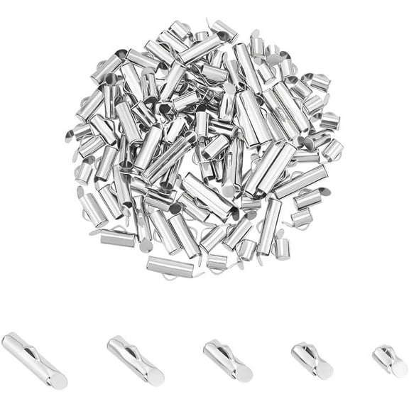 100Pcs 5 Styles 304 Stainless Steel Slide On End Clasp Tubes Slider End Caps Stainless Steel Color 6x6~16x4mm Hole: 3x1.5mm Inner Diameter: 3mm 20pcs/style