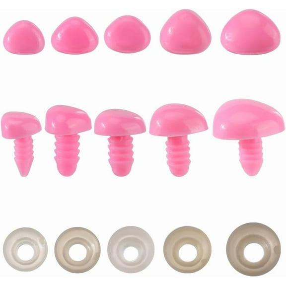 100Pcs 5 Styles Animal Safety Noses Plastic Pink Animals Doll Craft Crochet Dog Teddy Bear Triangle Nose with Washers Dolls Making Supplies for Puppet Plush Stuffed Animals Amigurumi