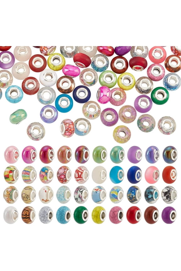 100Pcs 5 Styles European Beads 5mm Large Hole Crackle Resin Rondelle Beads Acrylic Imitation Turquoise Charms Beads