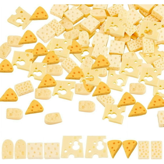 100Pcs 5 Styles Miniature Kitchen Food Cheese Resin Simulation Cheesecake Models Gold Artificial Food DIY Decor Ornament for Dollhouse Kitchen Decoration DIY Accessory 20x20x3mm GoldDIY