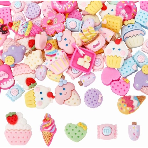 100Pcs 5 Styles Opaque Resin Decoden Cabochons Mixed Shapes Mixed Color 12.5~19.5x8~23x4~7.5mm 20pcs/style diy