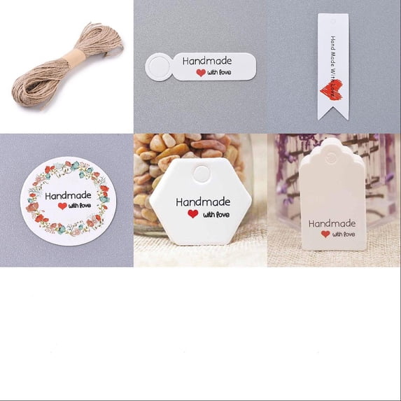 100Pcs 5 Styles Paper Gift Tags Hange Tags For Arts and Crafts with 1 ...