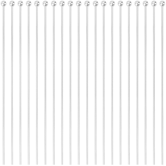 100Pcs 50mm Ball Head Pins Sterling Silver Plated Straight Bendable Eye Beading Pins