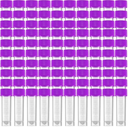 100Pcs 5ml Purple Lab Plastic Frost Test Tubes Vial Seal Cap, Graduated Marks Centrifuge Tubes Skirted Conical Bottom for Laboratory School Educational