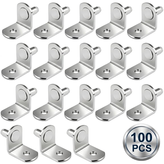 100Pcs 5mm L-Shaped Nickel Plated Shelf Pegs with Hole, Cabinet Furniture Shelf Support Pins for Kitchen Closet Bookcase