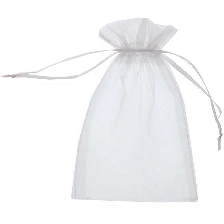 100Pcs 5x7 Inch White Sheer Drawstring Organza Small Fabric Craft