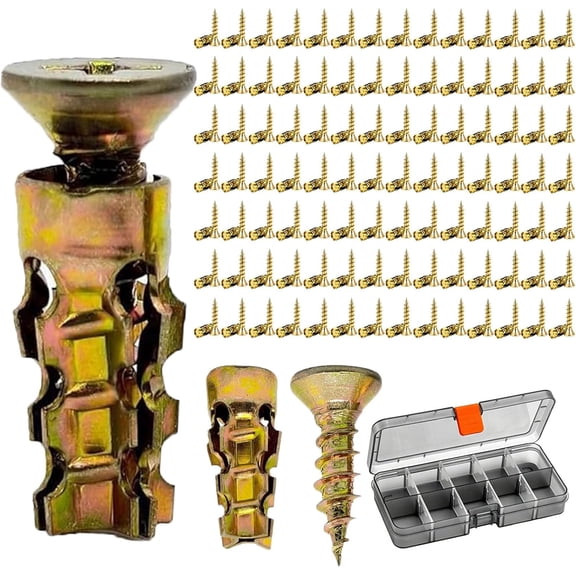 100Pcs 614mm Hinge Repair Screw & Expansion Anchor Set, Stone Anchor w/Storage Box for Cabinet Hinge Repair, Works on Wood/Tile/Stone/Concrete (K)