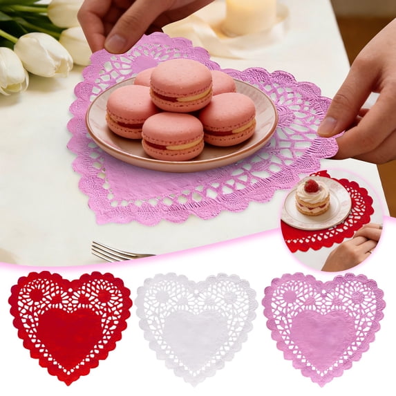 100Pcs 6 Inch Valentine Heart Doilies Cutouts Paper Lace Doily Red Craft Gift Set for Table Party Decorations,Mixed Colors
