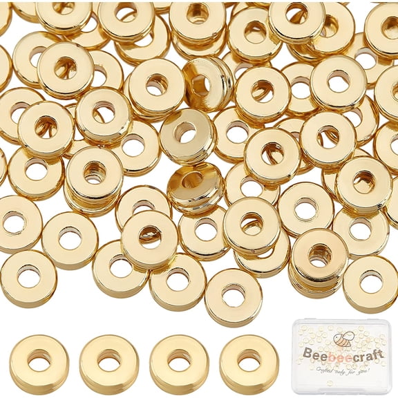 100Pcs 6mm Flat Round Spacer Beads 24K Gold Plated Disc Loose Jewelry Making Beads for Bracelet Necklace Crafts diy