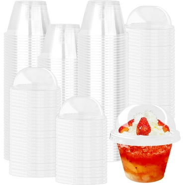 100Pcs 6oz Clear Dessert Cups with Dome Lids,Disposable Plastic Parfait Yogurt Cup (NO HOLE) Party Fruit Containers for Ice Cream,Pudding,Salad,Cold Drink,Cake,Jello
