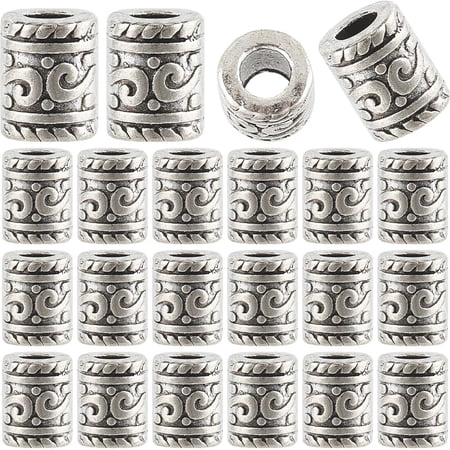 100Pcs 7mm x 9mm Silver Alloy Cylindrical Tube Spacer Beads for Jewelry Making for DIY