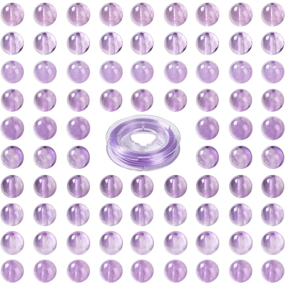 100Pcs 8mm Natural Amethyst Round Beads with 10m Elastic Crystal Thread for DIY Stretch Bracelets Making Kits 8mm Hole: 1mm