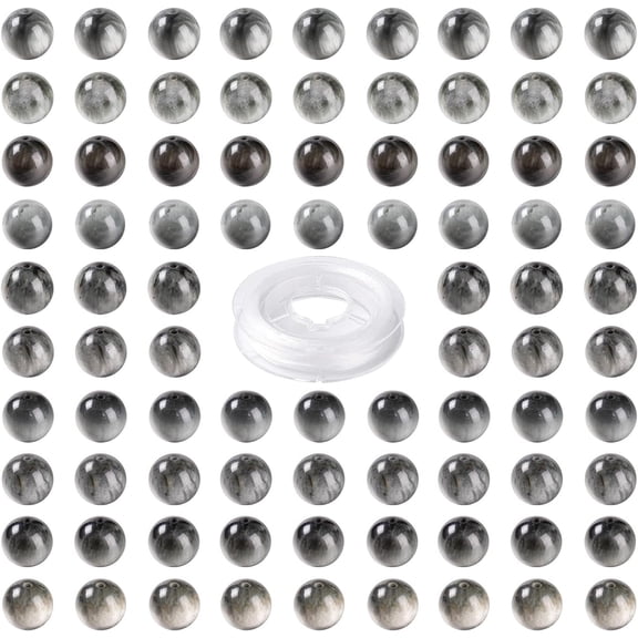 100Pcs 8mm Natural Hawk's Eye Round Beads with 10m Elastic Crystal Thread for DIY Stretch Bracelets Making Kits 8mm Hole: 1mm