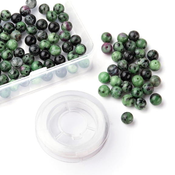 100Pcs 8mm Natural Ruby in Zoisite Round Beads with 10m Elastic Thread for DIY Stretch Bracelets Making Kits 8mm Hole: 1mm