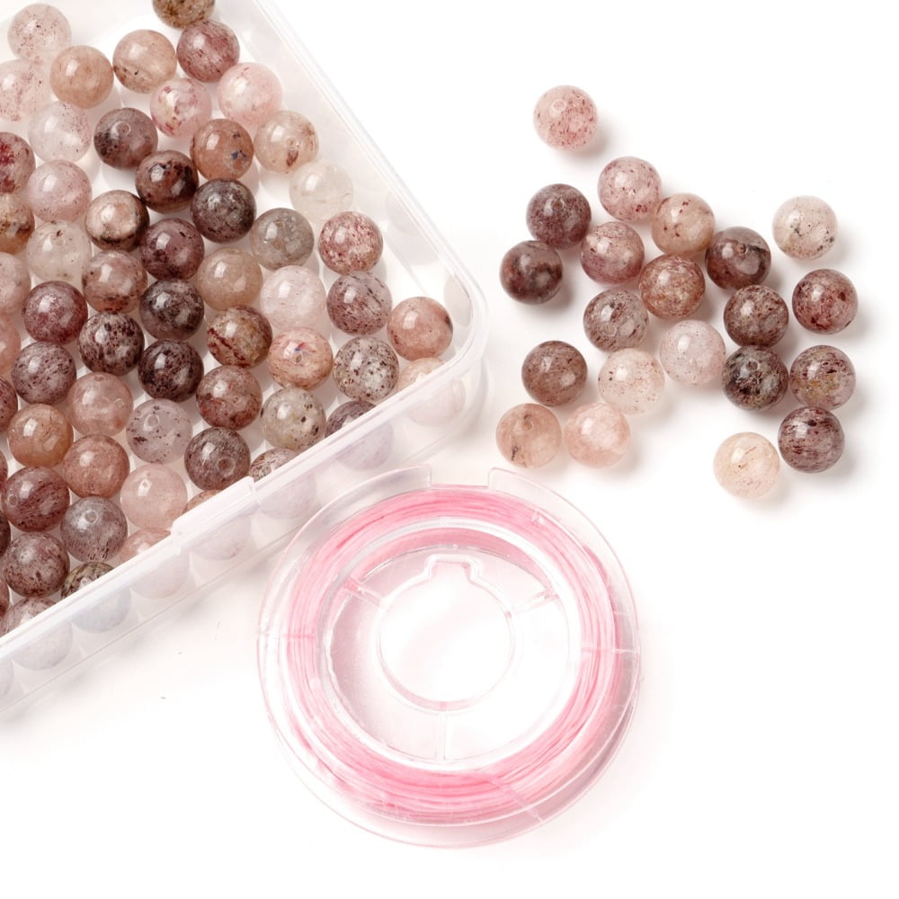 100Pcs 8mm Natural Strawberry Quartz Round Beads with 10m Elastic Thread for DIY Stretch Bracelets Making Kits 8mm Hole: 1mm DIY