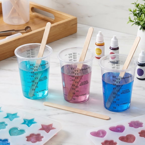 100Pcs 8oz Epoxy Mixing Cup with Wooden Stir Stick Clear Plastic Measuring Cup with Scale for Resin Paint Pigment and DIY Craft