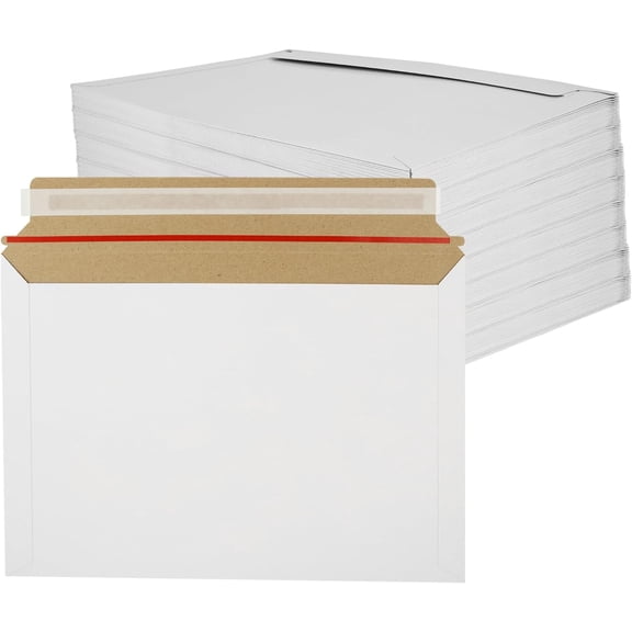 100Pcs 9 x 12 Inch Rigid Mailers Stay Flat Photo Document Mailer Self Seal Cardboard Envelops Mailers White Paper Mailer for CD, Photo, Picture, Letter