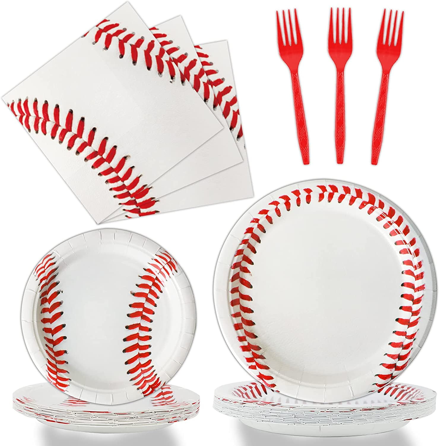 100 Pcs Baseball Party Supplies Bundle Paper Plates Napkins Baseballs Party Birthday Decorations Favors Serves 20