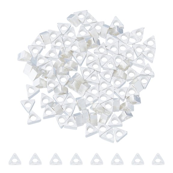 100Pcs 925 Sterling Silver Plated Spacer Beads 3x3mm Brass Triangle Beads Stackable Loose Beads Small Hole Beads Silver Flat Beads