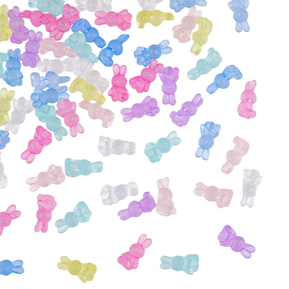 100Pcs Acrylic Animal Bead Easter Frosted Rabbit Beads Solid Color Bunny Acrylic Beads Set Matte Translucent Bead for Crafts Jewelry Making Hole: