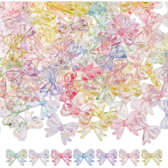 100Pcs Acrylic Bead Colorful Tie Bead Small Bowknot Beads Random Color Cute Bowknot Spacer Beads for Bracelet Necklace Earring Jewelry Making Colorful