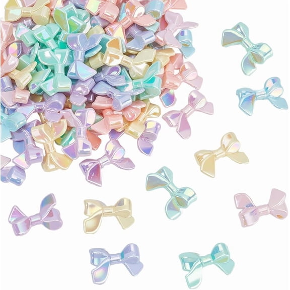100Pcs Acrylic Beads Knot Beads Aesthetic Coquette Colorful Bowknot Opaque AB Color Small Loose Smooth Spacers Findings