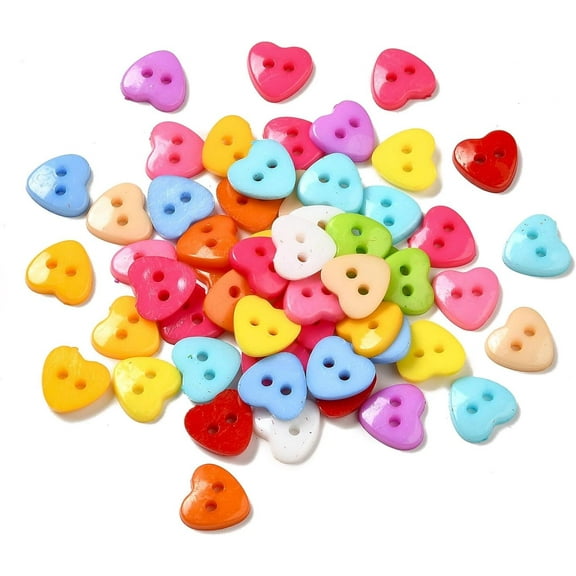 100Pcs Acrylic Heart Buttons Plastic Sewing Buttons for Costume Design 2-Hole Dyed Mixed Color 12x12x3mm Multi-color